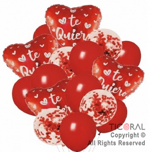 SET DE GLOBOS METALIZADOS TE QUIERO x 16 UNIDADES